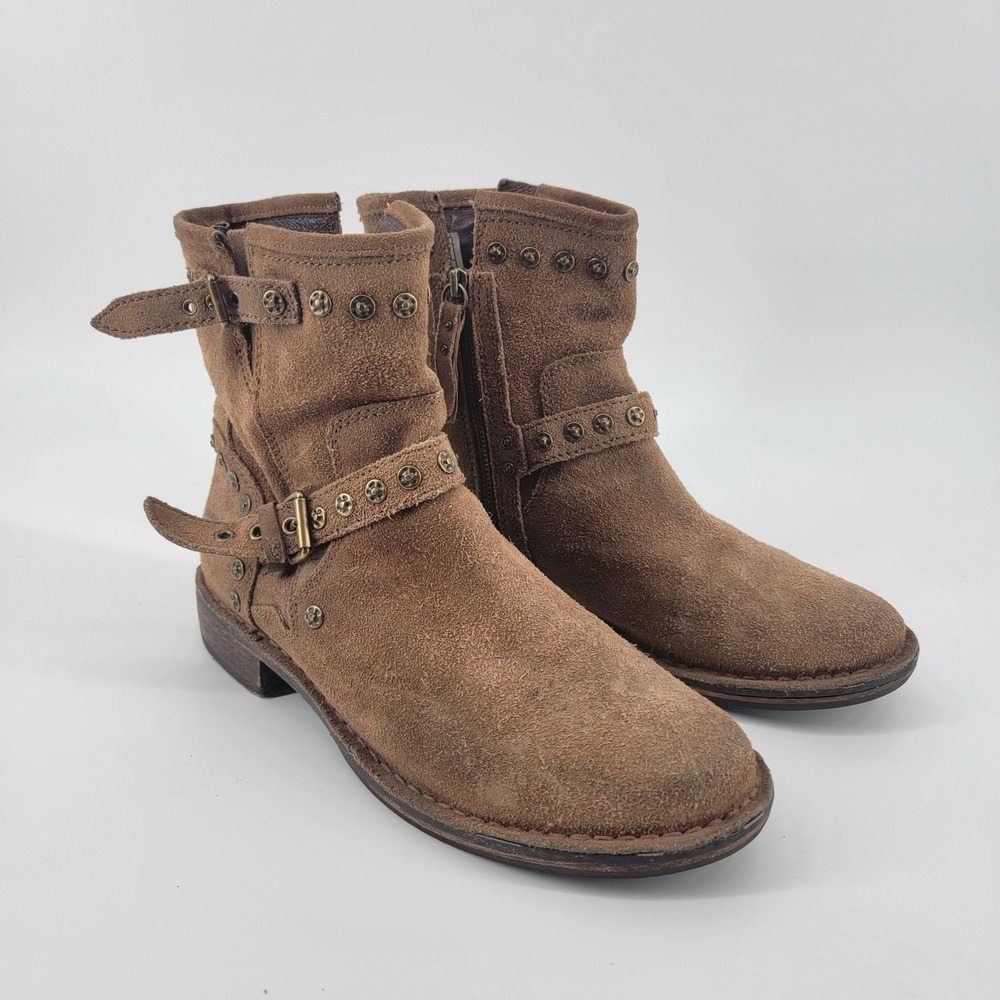 UGG Fabrizia Boot Women 8.5 Brown Suede Studded Buckle Moto Ankle